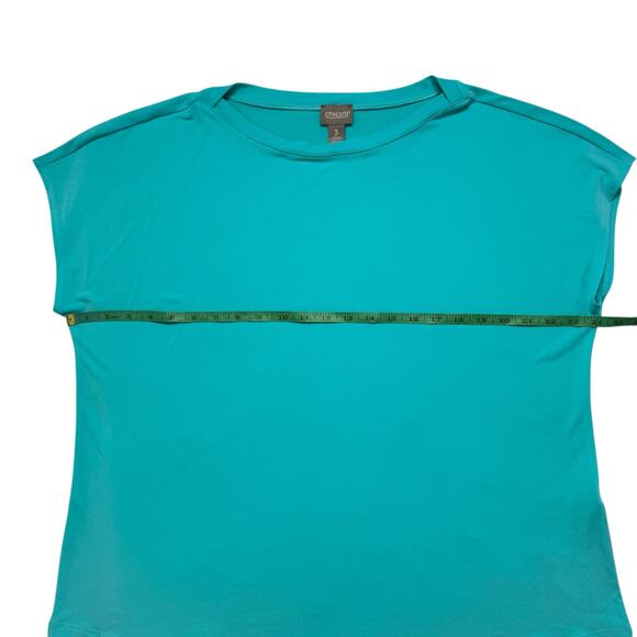 CHICOS Teal Jersey Knit Short Sleeve Blouse Size XL (3) Womens Boat Neck Travel - Picture 7 of 8